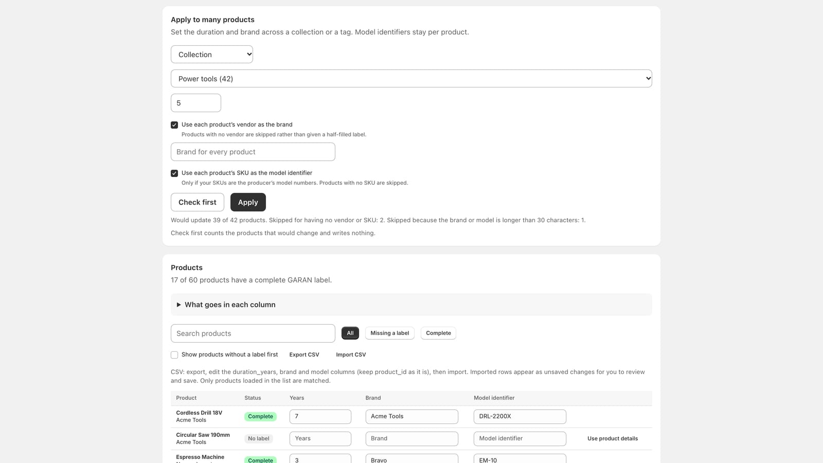 Bulk apply set to a collection with a Check first result counting products that would change